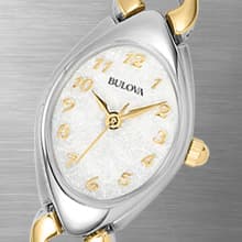 Bulova Ladies' Classic Two-Tone Stainless Steel 3-Hand Quartz, White Patterned Dial Style: 98V02