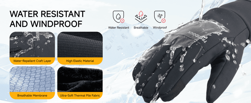 TRENDOUX Flexible Thick Winter Gloves: 3M Touchscreen Warm Gloves for Men Women, Waterproof & Windproof, Thermal Insulated