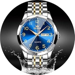 OLEVS Men's Casual Stainless Steel Watch, Big Face Easy to Read Analog Quartz Watch with Day and Date, Classic Waterproof Diamond Roman Arabic Numerals Dial Dress Watch for Men, Gold Silver Black Band