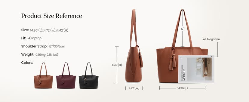 befen Genuine Leather Tote Bag for Women Work, Women's Tote Handbags Shoulder Satchel Purse with Compartments and Tassel