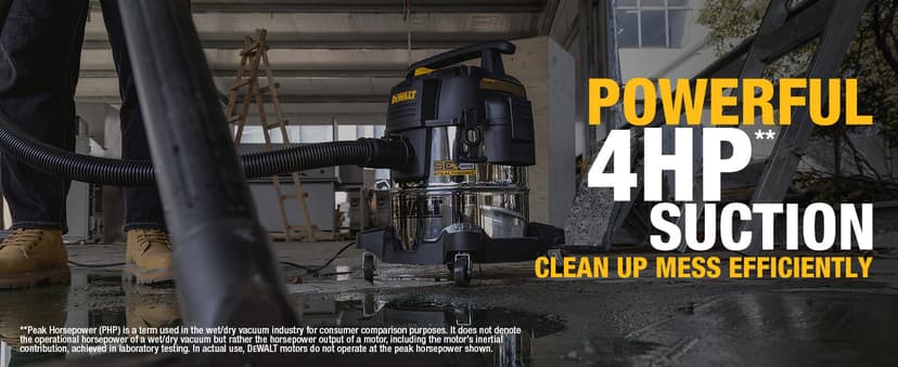 DEWALT 5 Gallon STEALTHSONIC Shop Vacuum Wet and Dry, Powerful Suction & Portable Shop Vac with Attachments, Ultra Quiet Wet Dry Vacuum for Home, Garage, Car, Workshop, Jobsite, DXV05S-QT, 4 Peak HP