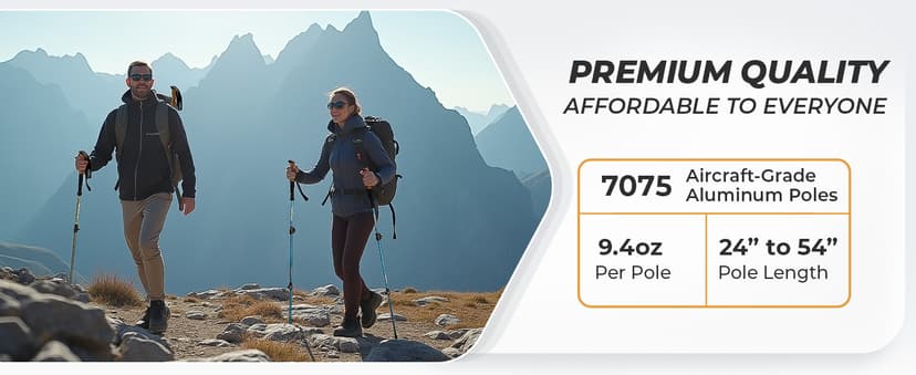 Foxelli Trekking Poles – Lightweight Collapsible Aircraft Grade Aluminum Hiking Poles with Cork Grips Quick Locks & All-Terrain Accessories – Pair of 2