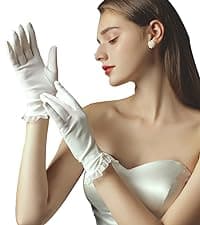 QRBTSCL Women's Ruffled Tulle Mesh Gloves Wedding Party Gloves Short Prom Evening Glove