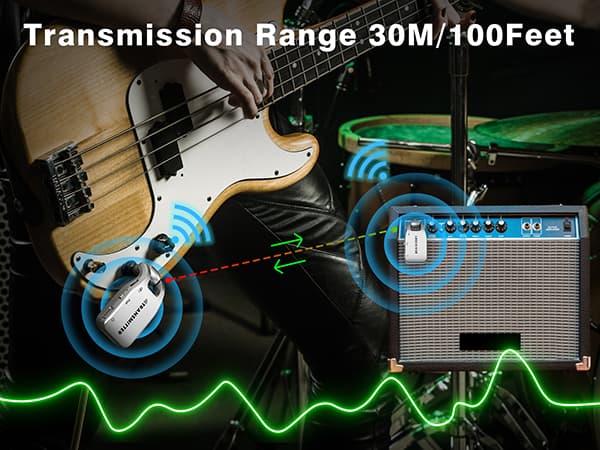 Wireless Guitar System 2.4 GHz with 6 Channels Rechargeable Lithium Battery Transmitter Receiver for Electric Guitar Bass Keyboard Piano