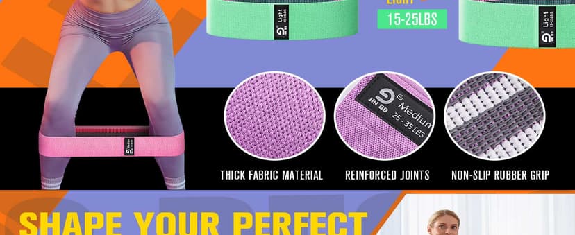Thick Fabric Booty Bands – Resistance Loop Bands for Glutes & Legs, Home Gym, Pilates & Yoga – JIN BD