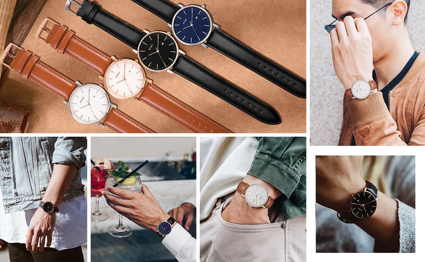 BUREI Men Wrist Watches Fashion Minimalist Analog Quartz Waterproof Watches for Men