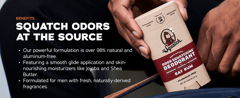Dr. Squatch Natural Men’s Deodorant – Aluminum Free Natural Deodorant Men with Charcoal & Postbiotics for 72-Hour Odor Protection – Sierra Storm, 2.65oz Stick (3-Pack)