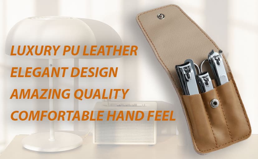 Nail Clipper Set, 6 Pcs Toenail Clippers, Stainless Steel Fingernail Clipper, and PU Leather Manicure Set, Gift Ideas (Beige)