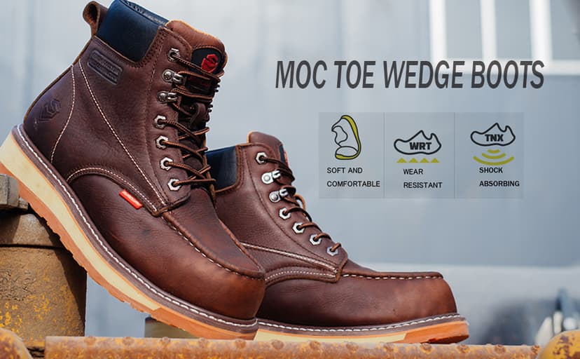 SUREWAY 6” Mens Heavy Duty Steel/Composite/Soft Toe Work Boots for Men,Comfortable & Durable,Goodyear Welt,Full Grain Leather,Oil/Slip Resistant,Wedge Moc Toe Industrial Construction Boots/Shoes