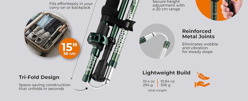 Trekology Trek-Z Collapsible Hiking & Trekking Poles - Balance Support for Seniors, Women, and Men, 2pc Per Set