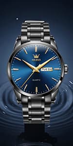 OLEVS Watch for Men Diamond Business Dress Analog Quartz Stainless Steel Waterproof Luminous Date Two Tone Luxury Casual Wrist Watch Blue