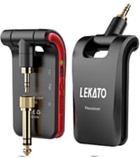 LEKATO Wireless Guitar System with Charging Case, Rechargeable 2.4GHz Wireless Transmitter Receiver Guitar Wireless System 4 Channels with Dual Plugs 3.5mm/6.35mm,(WS-100)