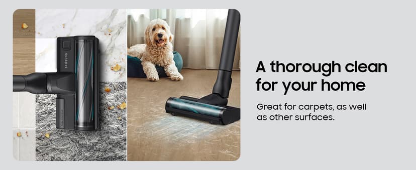 Samsung Jet 75 Pet Cordless Vacuum, Lightweight w/Turbo Action Brush, Pet Tool, Removable Battery, Powerful Cleaning for Hardwood Floors, Carpets, Area Rugs, VS20B75AGR5/AA, Silver