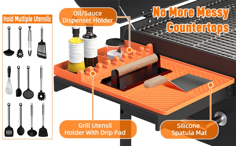 Silicone Grill Mat Compatible with Blackstone, BBQ Griddle Tools Mat with Drip Pad, Spatula Mat for Outdoor Kitchen Counter, Gifts for Men (Orange)