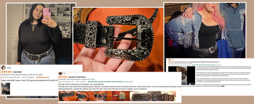 BELTROAD Rhinestone Belt Goth Bling Belts for Women and Men Western Cowboy Cowgirl Belts for Jeans, Halloween Belt