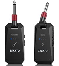 LEKATO Wireless Guitar System with Charging Case, Rechargeable 2.4GHz Wireless Transmitter Receiver Guitar Wireless System 4 Channels with Dual Plugs 3.5mm/6.35mm,(WS-100)