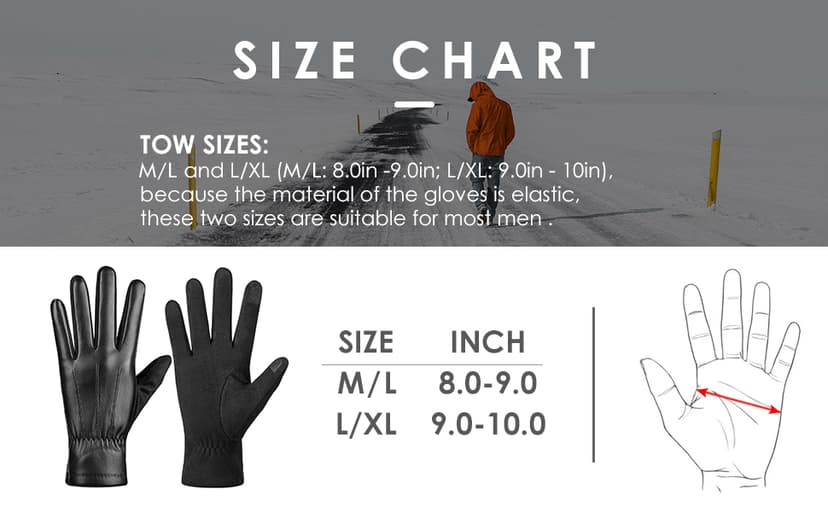 alqqas Winter Fashion Leather Gloves for Men, Finger Touchscreen Texting Wool Lined Warm Windproof Suede Driving Gloves