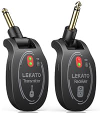 LEKATO Wireless Guitar System with Charging Case, Rechargeable 2.4GHz Wireless Transmitter Receiver Guitar Wireless System 4 Channels with Dual Plugs 3.5mm/6.35mm,(WS-100)