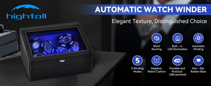 hightall Luxury Automatic Watch Winder for Rolex/Omega/Cartier for Automatic Watches with Whisper-Quiet Motor (<5dB), Anti-Scratch Memory Foam & Stable Base
