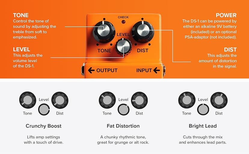 BOSS DS-1 Distortion | Compact Distortion Pedal | The Benchmark in Guitar Distortion | Hard-edged Attack & Smooth Sustain | Wide Tone Range
