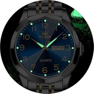 OLEVS Men's Casual Stainless Steel Watch, Big Face Easy to Read Analog Quartz Watch with Day and Date, Classic Waterproof Diamond Roman Arabic Numerals Dial Dress Watch for Men, Gold Silver Black Band