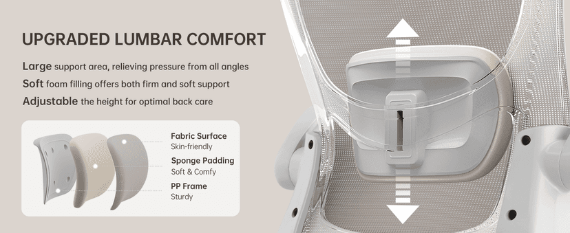 MUXX.STIL Office Chair, Ergonomic Desk Chair with Adjustable Lumbar Support and Flip up Armrest, Breathable Mesh Computer Chair for Home Office, Khaki