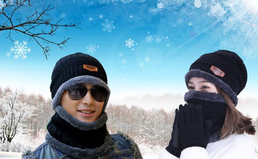 HINDAWI Winter Hat Scarf Gloves Slouchy Beanie Snow Knit Skull Cap Touch Screen Mittens Circle Scarves for Women Men