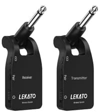 LEKATO Wireless Guitar System with Charging Case, Rechargeable 2.4GHz Wireless Transmitter Receiver Guitar Wireless System 4 Channels with Dual Plugs 3.5mm/6.35mm,(WS-100)