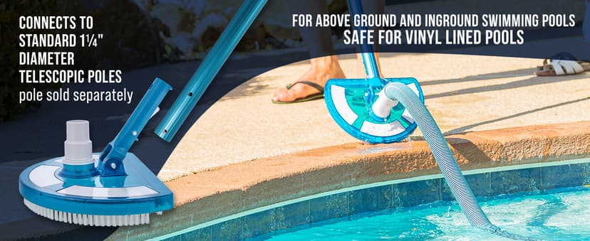 U.S. Pool Supply Weighted Pool Vacuum Head, Transparent Curved Half Moon Body - Swivel Connection, Pole Handle - for Above Ground & Inground Swimming Pools – Vinyl Liner Floor, Wall, Corner Cleaner