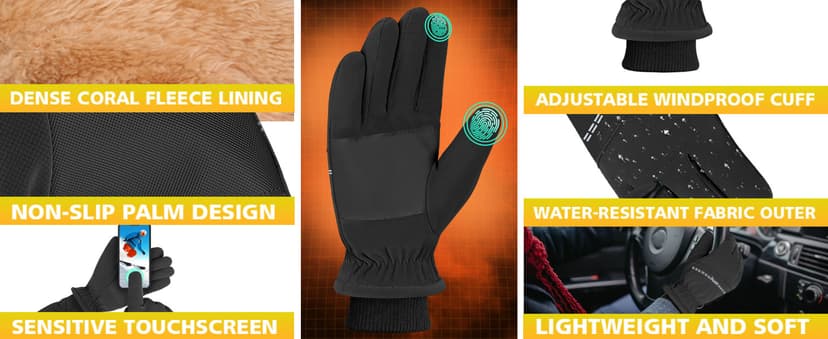 ihuan Winter Waterproof Gloves Ski for Women Men, Cold Weather Warm Thermal Touchscreen Snow Gloves for Running Cycling