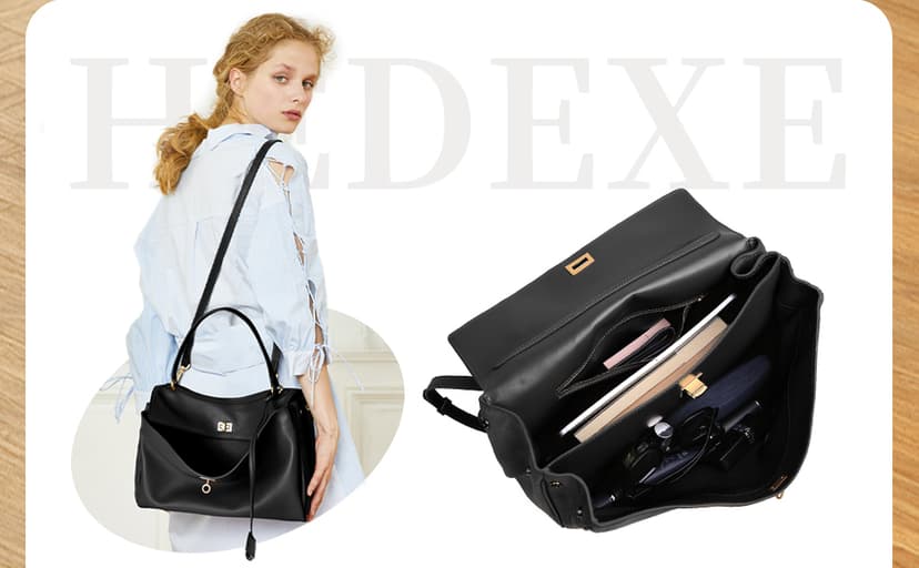 hedexe Genuine Leather Tote Bag for Women: Soft Cowhide Shoulder Handbags for Ladies - Satchel Purse for Travel Work(Large)