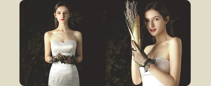 QRBTSCL Women's Ruffled Tulle Mesh Gloves Wedding Party Gloves Short Prom Evening Glove