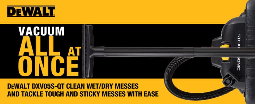 DEWALT 5 Gallon STEALTHSONIC Shop Vacuum Wet and Dry, Powerful Suction & Portable Shop Vac with Attachments, Ultra Quiet Wet Dry Vacuum for Home, Garage, Car, Workshop, Jobsite, DXV05S-QT, 4 Peak HP