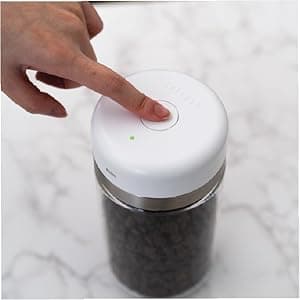 SHELBRU Smart Coffee Container & Food Storage w/Electric Vacuum Seal, Airtight Coffee Canister for Whole & Ground Bean Storage, Durable Borosilicate Glass Jar, Charging Cable Included, 10.5oz / 250g