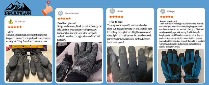 Bruvoalon Winter Gloves for Women & Men, 3M Thermal Insulation, Lycra Fabric, Touchscreen, Anti-Slip