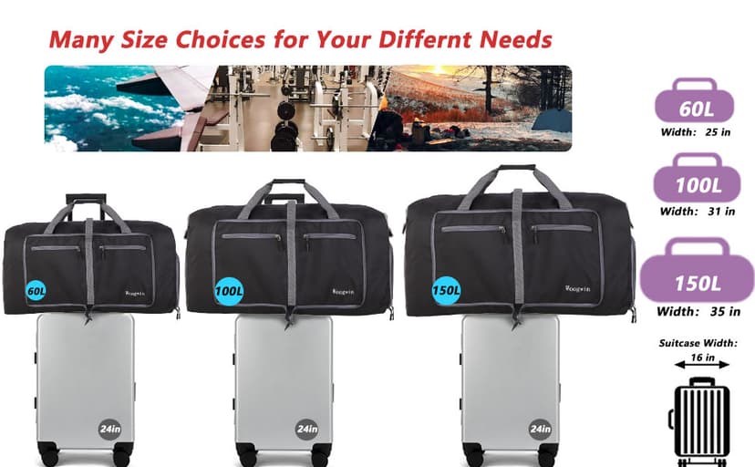 woogwin Travel Duffel Bag Large Foldable Waterproof Overnight Bag for Beach Swim Bags Pool Sports Gym