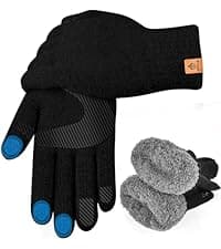 ARFNKIM Thermal Winter Gloves-Fleece Lining Touch Screen Knit Stretchy Warm Gloves for Running Cycling Riding- Men Women