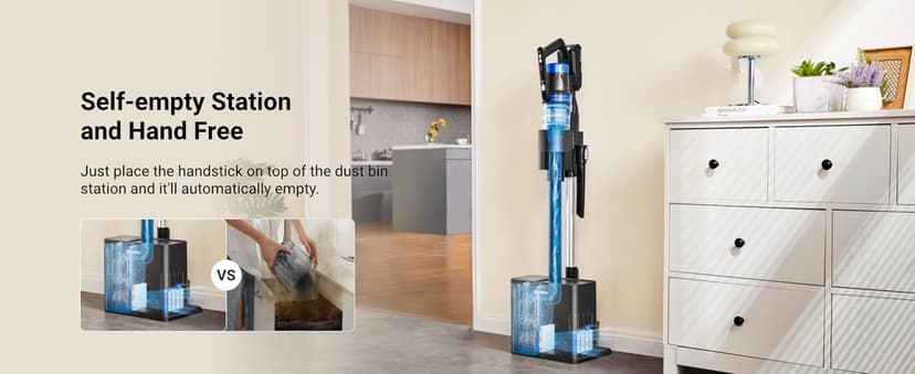 Eureka Stylus Elite NEC490BL Cordless Stick Vacuum, 350W Powerful Suction, Self-Emptying Station, 60-Min Runtime, Anti-Tangle Brushroll, 5-Layer HEPA Filtration, Ideal for Pet Hair&All Floor Types