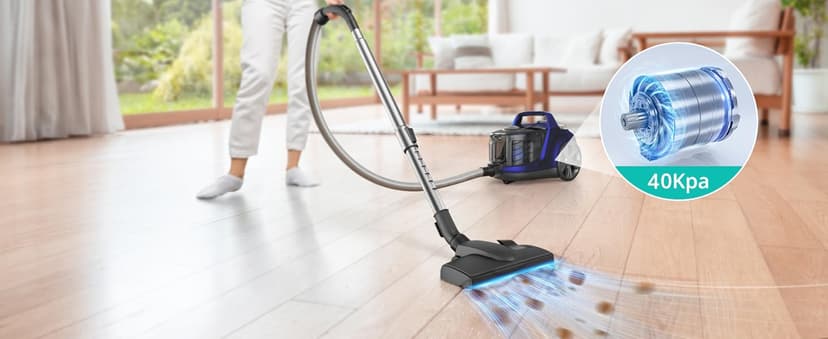 Aspiron Canister Vacuum, Upgraded 1600W Bagless Canister Vacuum Cleaner, Auto Cord Rewind, H13 HEPA Filter, 4Qt Large Capacity, 5 Tools for Hard Floors, Carpet, Pet, Upholstery, Tiles, Sapphire