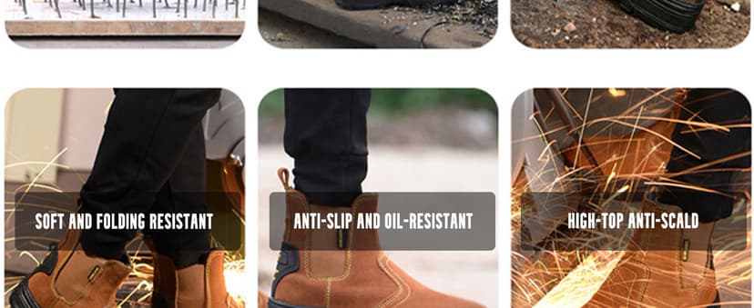 GUBANGDUN Steel Toe Work Boots for Men Slip Resistant Welding Work Boots Slip-on Safety Shoes for Industrial Construction