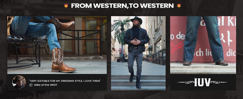 IUV Cowboy Boots For Men Square Toe Western Boot Durable Retro Classic Embroidered Pull On Boot Slip Resistant Country Boots