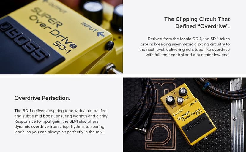 BOSS SD-1 SUPER Overdrive | Compact Overdrive Pedal | Genre-Defining Sound & Feel | Unique Clipping Circuitry Produces Tube-Like Characteristics | Dynamic Tone Options | Easy-To-Use Controls