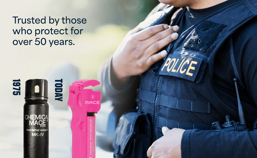 Mace Pepper Spray - Max Police Strength OC with UV Dye, Fast Flip Top, Ergonomic Finger Grip, 12 Feet Range, 0.63 oz Personal Model, Self Defense Pepper Spray for Women & Men