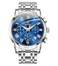 Taxau Men's Watches Leather Band Stainless Steel Quartz Analog Watch Luxury Waterproof Watches for Men Dress Men's Wrist Watch with Day Date Arabic Numeral Relojes para Hombre