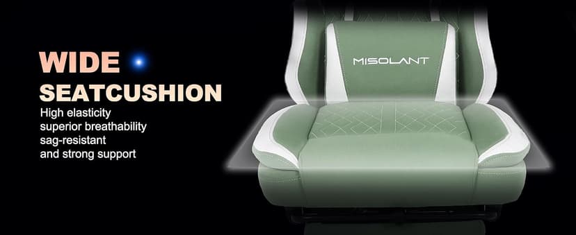 Misolant Gaming Chair, Fabric Gamer Chair with footrest for Adults, High Back Ergonomic Computer Game Chair with Adjustable Headrest and Massage Lumbar Support, 90-155° Recline Free, Green