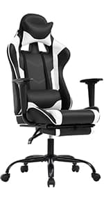 BestOffice High-Back Gaming Chair PC Office Chair Computer Racing Chair PU Desk Task Chair Ergonomic Executive Swivel Rolling Chair with Lumbar Support for Back Pain Women, Men,White