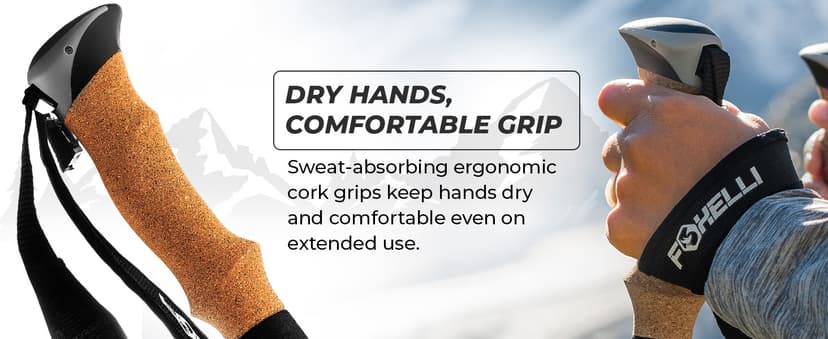 Foxelli Trekking Poles – Lightweight Collapsible Aircraft Grade Aluminum Hiking Poles with Cork Grips Quick Locks & All-Terrain Accessories – Pair of 2