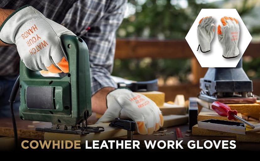 ATERET 12 Pairs Hi Vis Heavy Duty Durable Cowhigh Leather Work Gloves