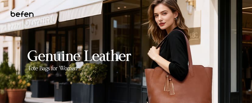 befen Genuine Leather Tote Bag for Women Work, Women's Tote Handbags Shoulder Satchel Purse with Compartments and Tassel