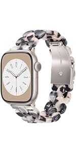 V-MORO Resin Band Compatible with Apple Watch Series 7/8/9/10/11 41/40/38/42mm, Women Fashion Strap for iWatch Series 6/5/4/3/2/1/SE, Lightweight Bracelet Wristband Replacement, Ivory White-Rose Gold